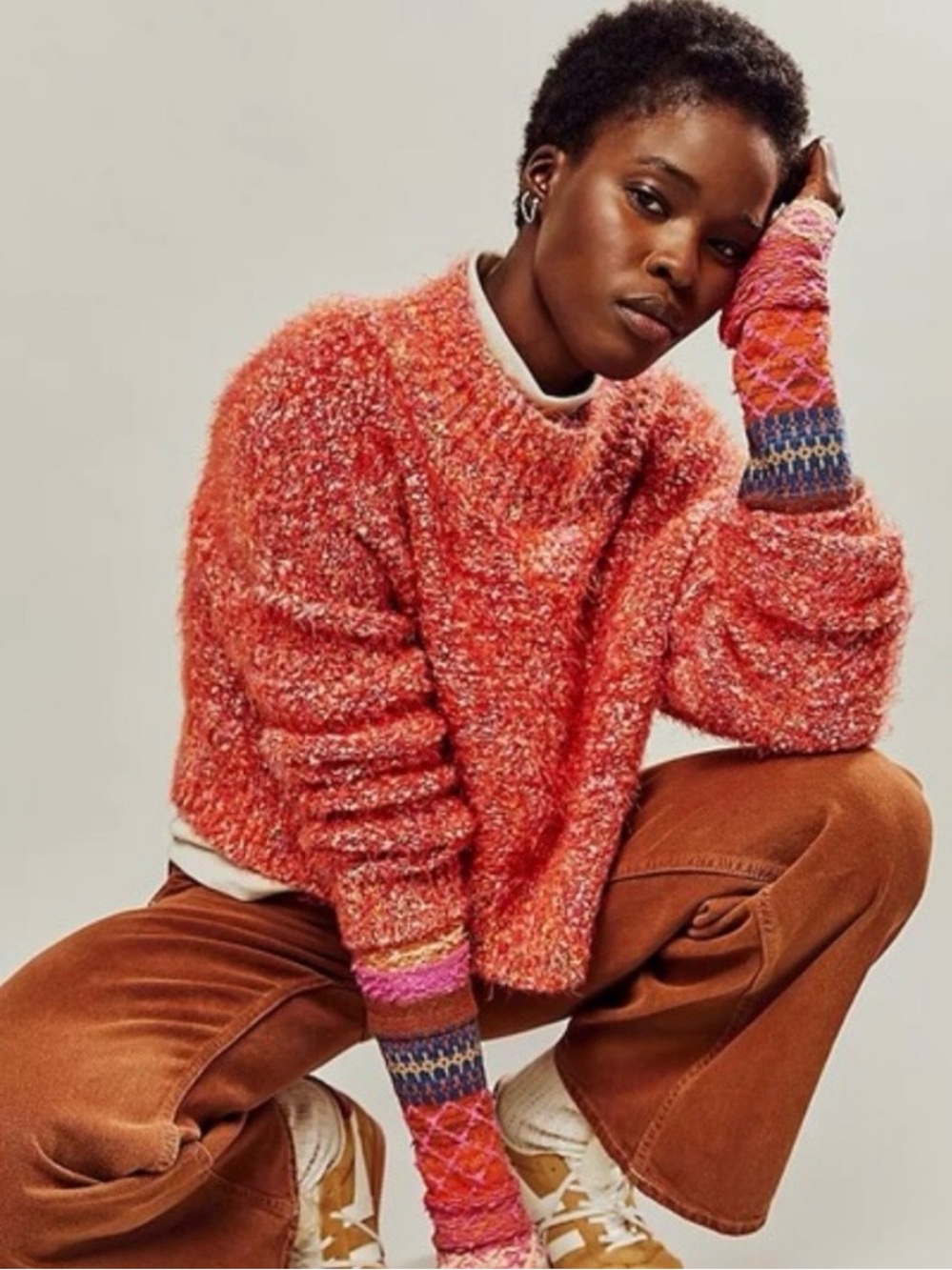 Free People Stardust Pullover Sweater in Scarlet Flame